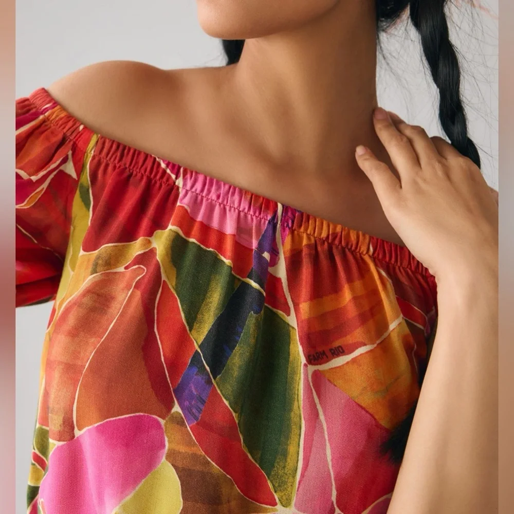 FARM Rio x Anthropologie Bubble Puff Sleeve Off‑Shoulder Top - Size S